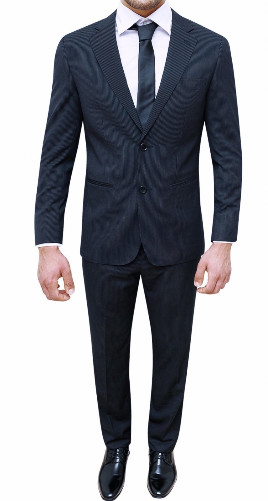 COMPLETO ABITO UOMO BLU SCURO TESSUTO MICRO RIGHE ELEGANTE FORMALE BUSINESS